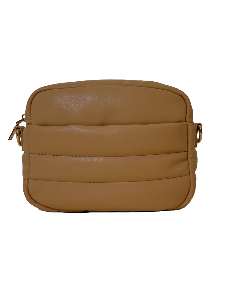 AHDORNED Sadie Quilted Faux Leather Zip Top Messenger - Camel