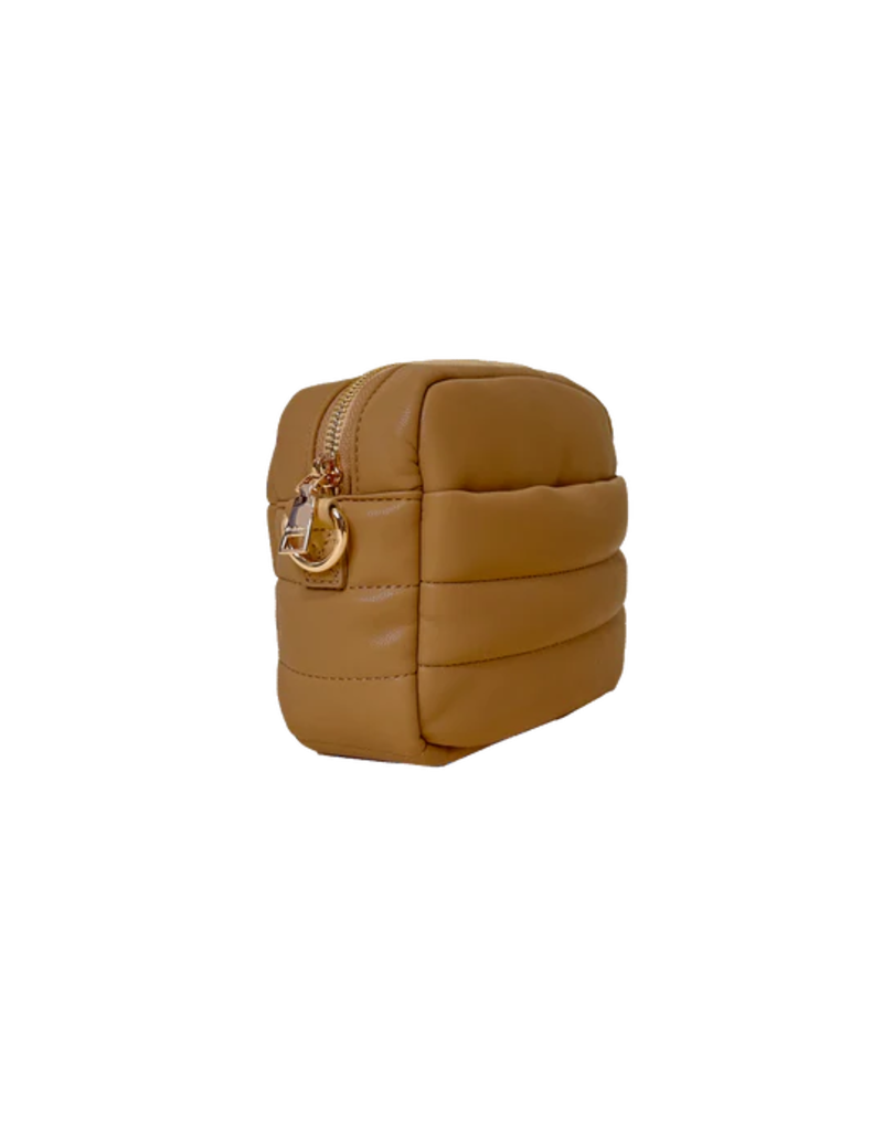AHDORNED Sadie Quilted Faux Leather Zip Top Messenger - Camel