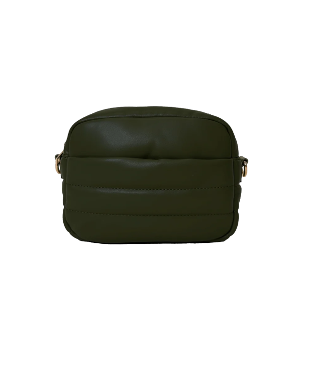 Sadie Quilted Faux Leather Zip Top Messenger - Army Green