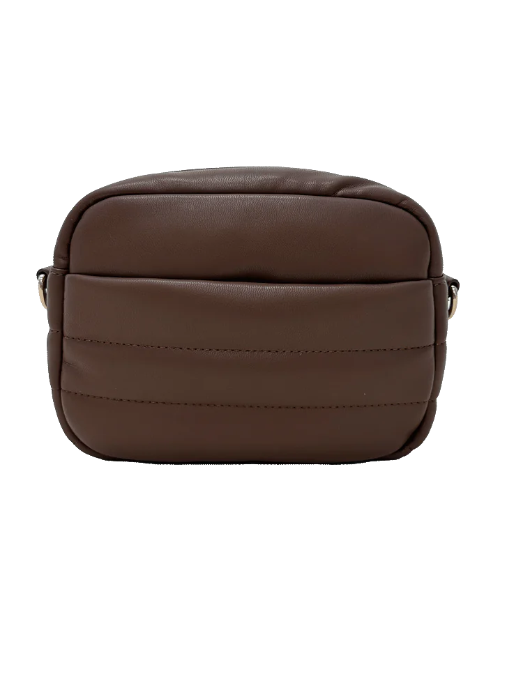 AHDORNED Sadie Quilted Faux Leather Zip Top Messenger - Mocha