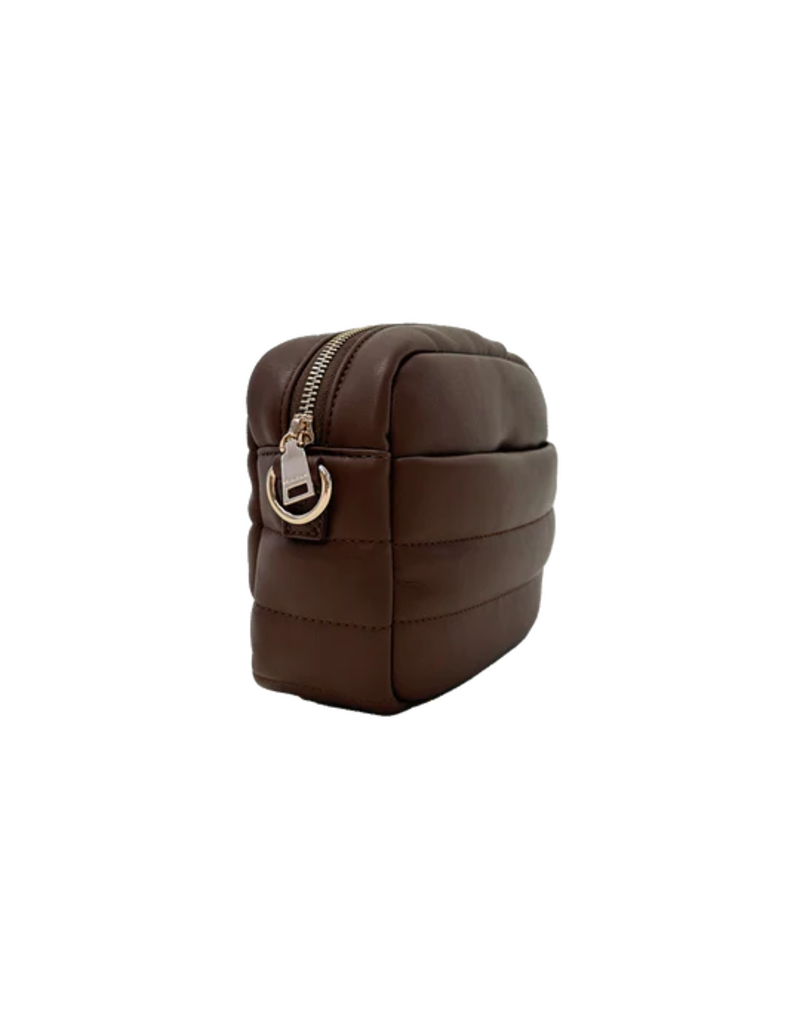 AHDORNED Sadie Quilted Faux Leather Zip Top Messenger - Mocha