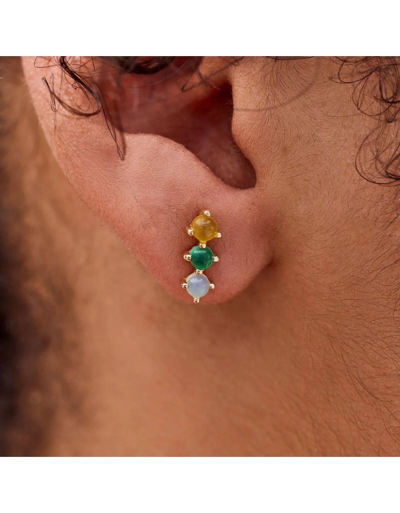 PURA VIDA 3 Stone Stud Earrings in Gold