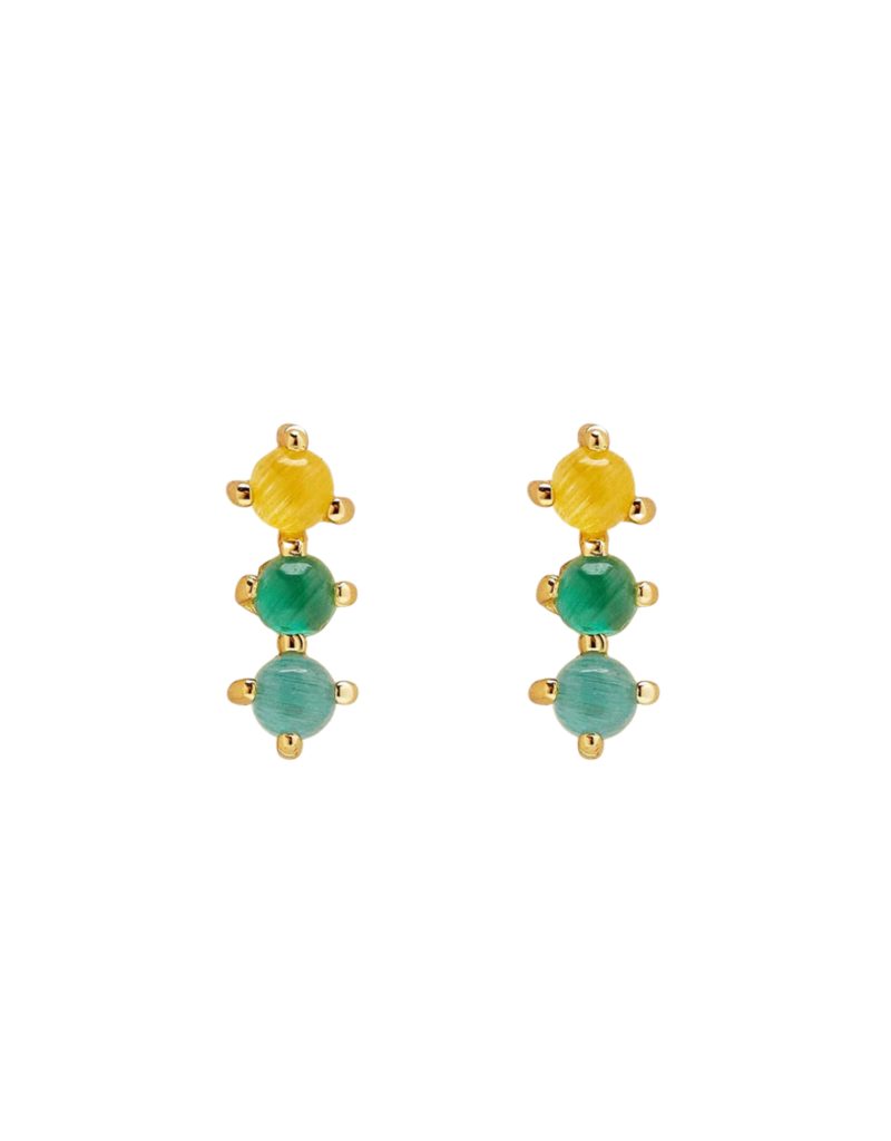 PURA VIDA 3 Stone Stud Earrings in Gold