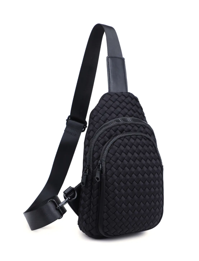 SOL & SELENE Beyond The Horizon Woven Neoprene Sling Backpack in Black