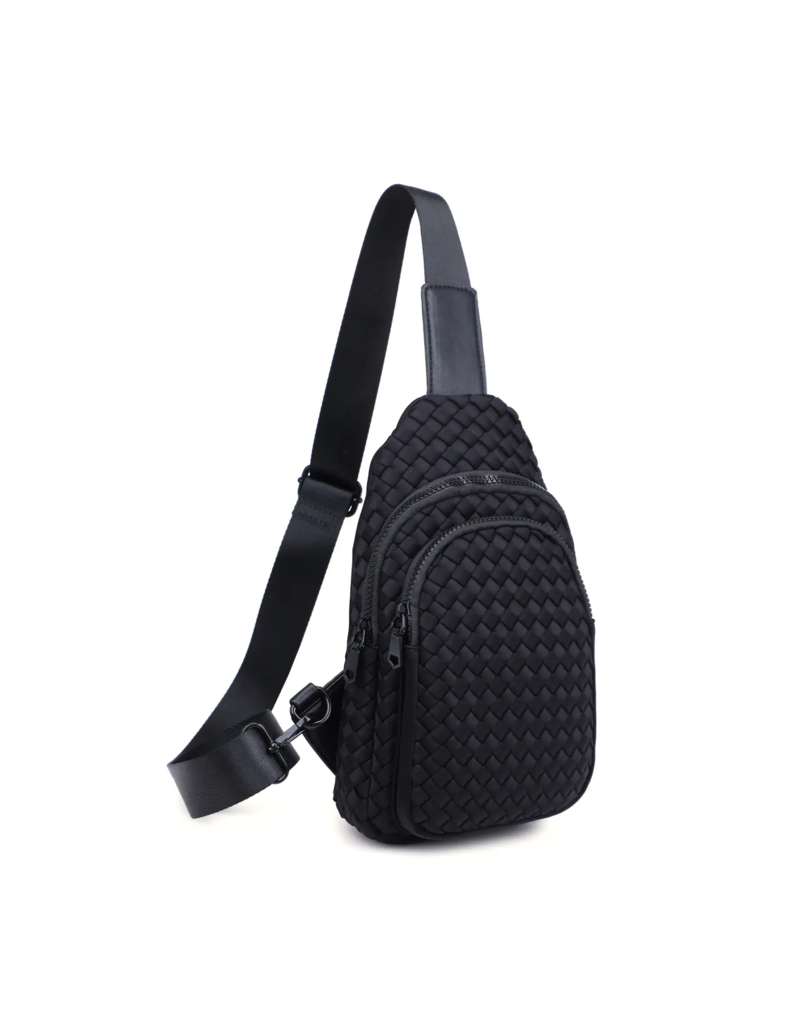 SOL & SELENE Beyond The Horizon Woven Neoprene Sling Backpack in Black