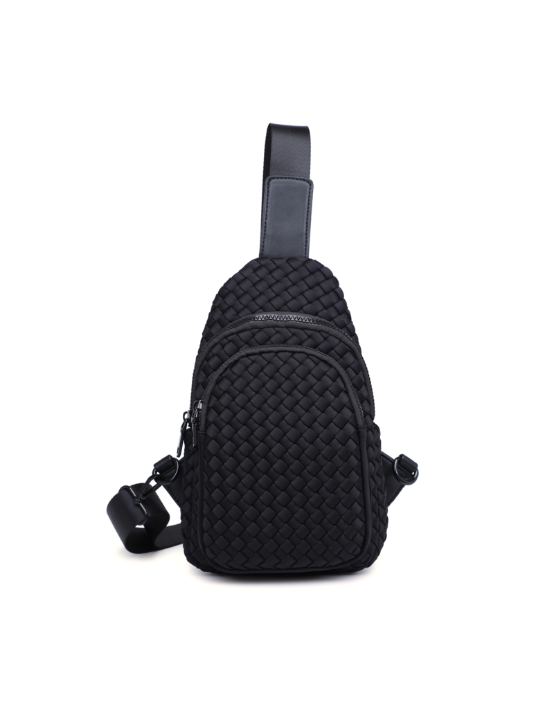 SOL & SELENE Beyond The Horizon Woven Neoprene Sling Backpack in Black