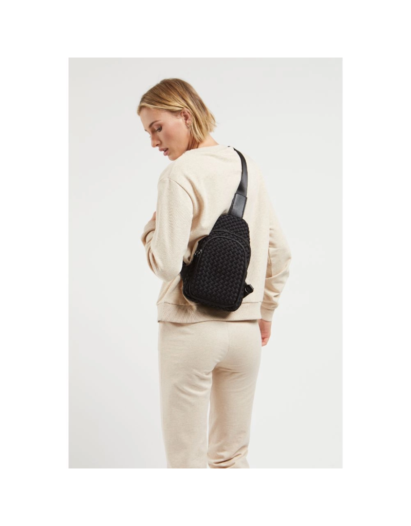 SOL & SELENE Beyond The Horizon Woven Neoprene Sling Backpack in Black