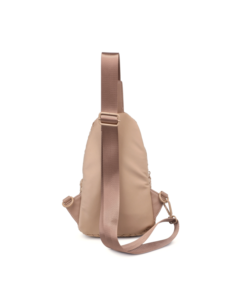 SOL & SELENE Beyond The Horizon Woven Neoprene Sling Backpack in Nude