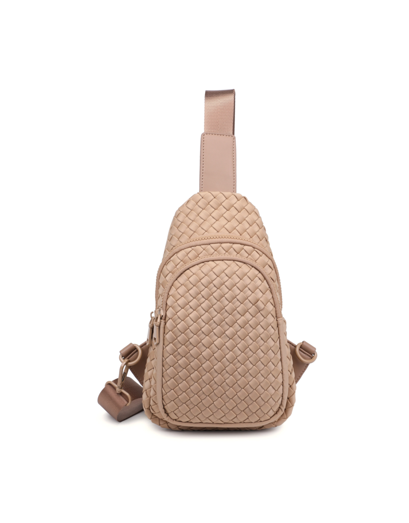 SOL & SELENE Beyond The Horizon Woven Neoprene Sling Backpack in Nude