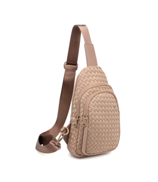 SOL & SELENE Beyond The Horizon Woven Neoprene Sling Backpack in Nude