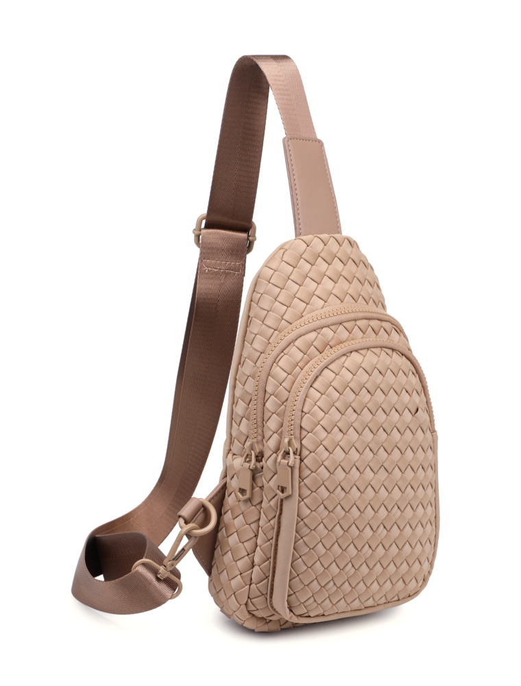 SOL & SELENE Beyond The Horizon Woven Neoprene Sling Backpack in Nude