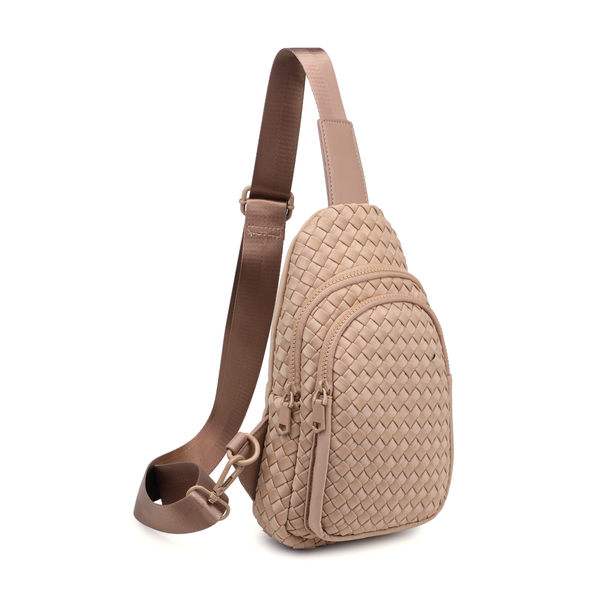 SOL & SELENE Beyond The Horizon Woven Neoprene Sling Backpack in Nude