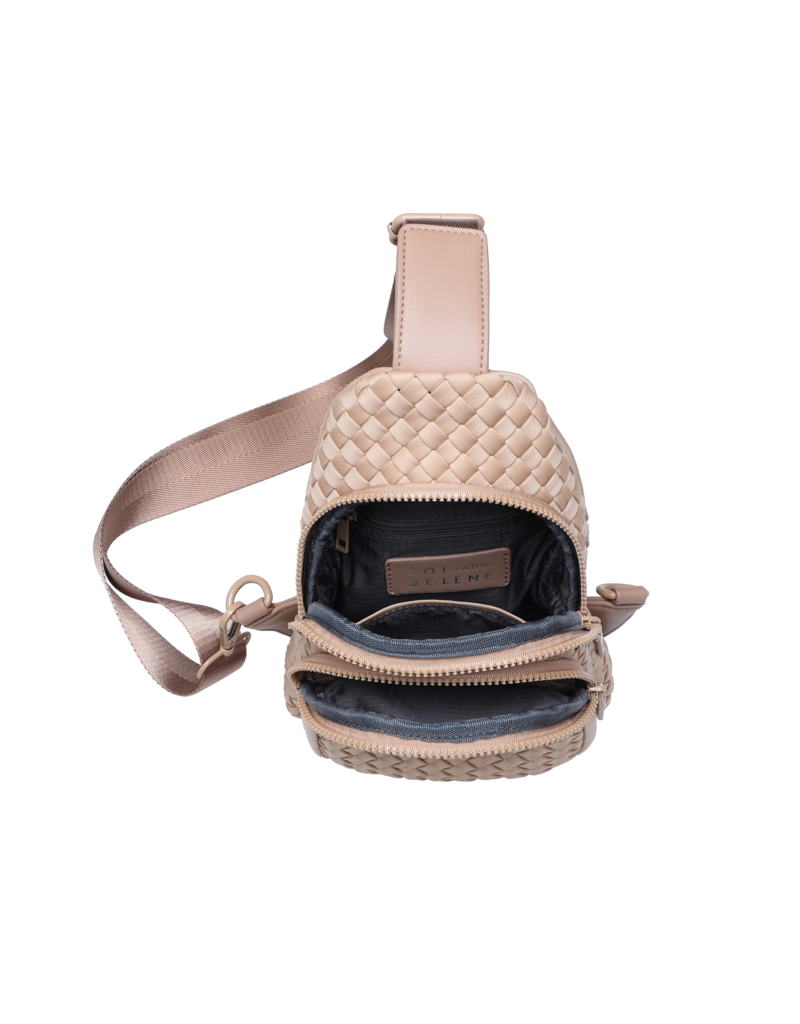 SOL & SELENE Beyond The Horizon Woven Neoprene Sling Backpack in Nude