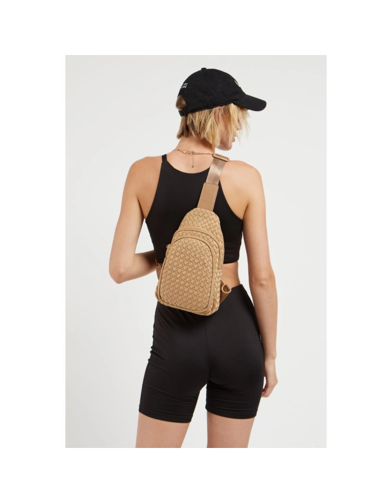 SOL & SELENE Beyond The Horizon Woven Neoprene Sling Backpack in Nude