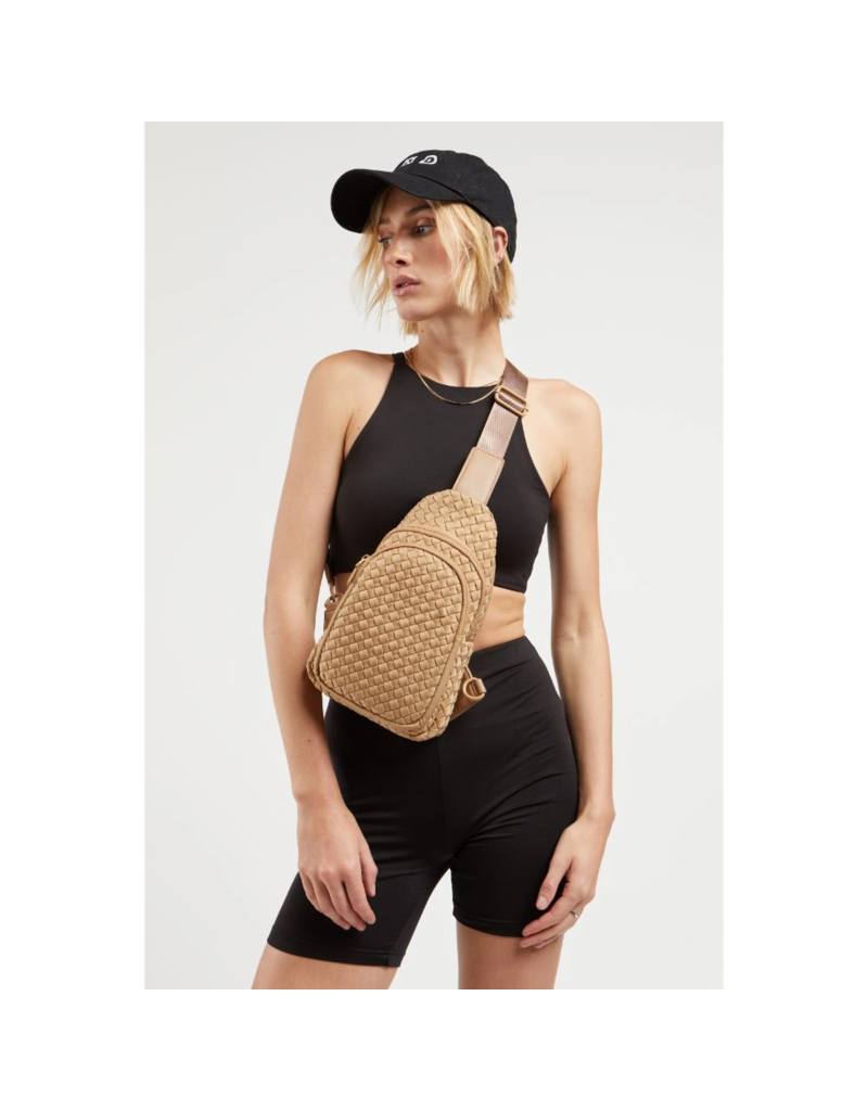 SOL & SELENE Beyond The Horizon Woven Neoprene Sling Backpack in Nude