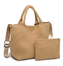 SOL & SELENE Sky's The Limit Woven Neoprene Medium Tote in Nude