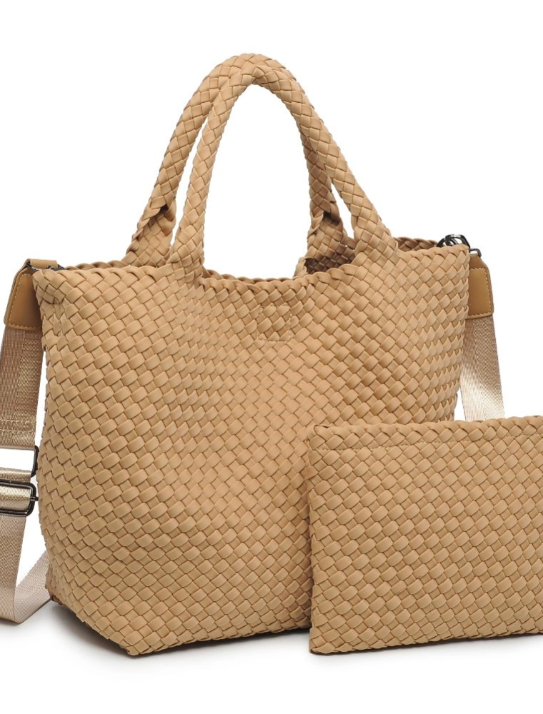 SOL & SELENE Sky's The Limit Woven Neoprene Medium Tote in Nude
