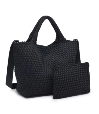 SOL & SELENE Sky's The Limit Woven Neoprene Medium Tote in Black
