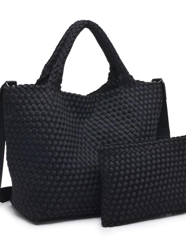 SOL & SELENE Sky's The Limit Woven Neoprene Medium Tote in Black