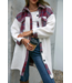Fleece Open Button Plaid Patchwork Long Jacket in Red