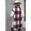 Fleece Open Button Plaid Patchwork Long Jacket in Red