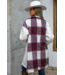 Fleece Open Button Plaid Patchwork Long Jacket in Red