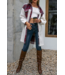 Fleece Open Button Plaid Patchwork Long Jacket in Red