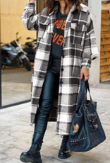 Black Plaid Flannel Shacket Long Jacket