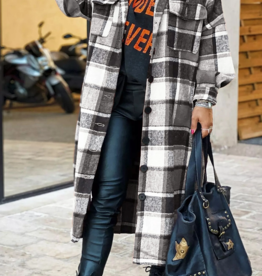 Black Plaid Flannel Shacket Long Jacket