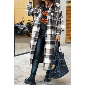 CLOTHING Black Plaid Flannel Shacket Long Jacket