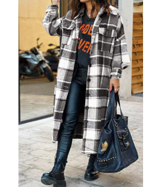 Black Plaid Flannel Shacket Long Jacket