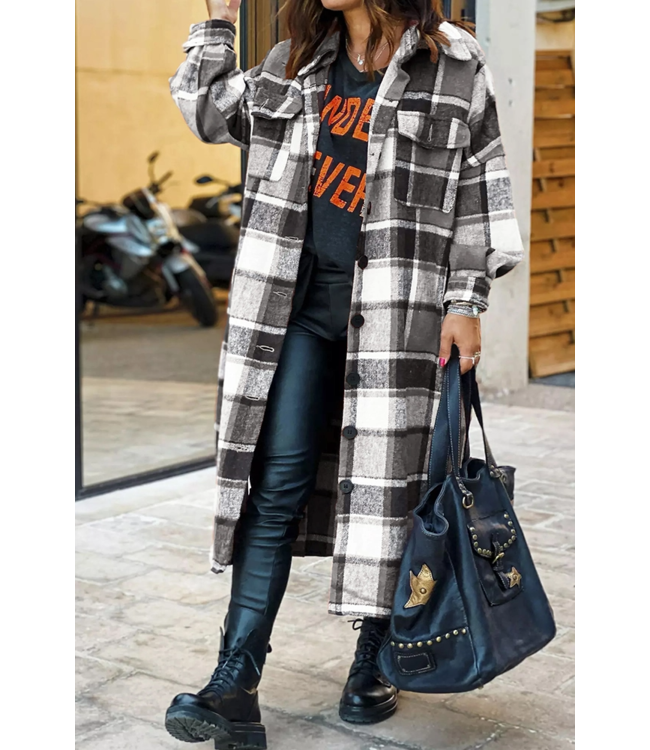 Black Plaid Flannel Shacket Long Jacket