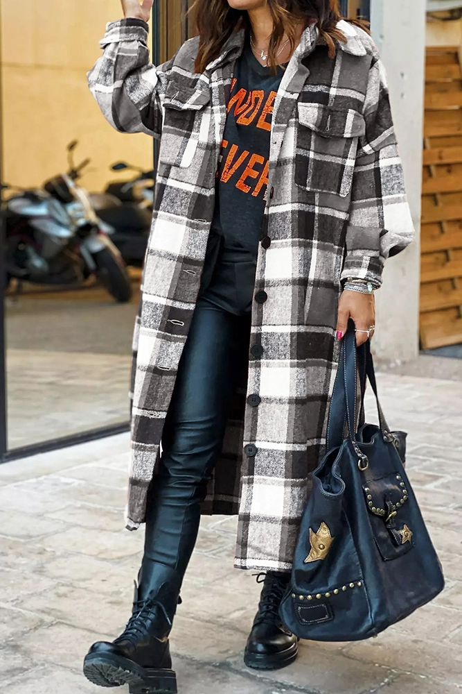 Black Plaid Flannel Shacket Long Jacket Her Hide Out