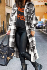 Black Plaid Flannel Shacket Long Jacket