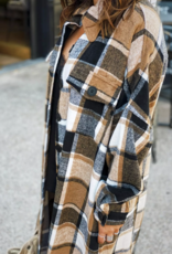 Brown Plaid Flannel Shacket Long Jacket