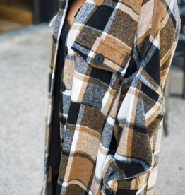 Brown Plaid Flannel Shacket Long Jacket