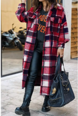 Red Plaid Flannel Shacket Long Jacket