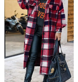 Red Plaid Flannel Shacket Long Jacket