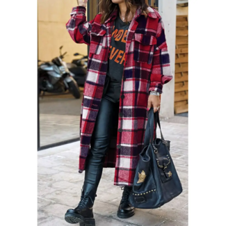 CLOTHING Red Plaid Flannel Shacket Long Jacket