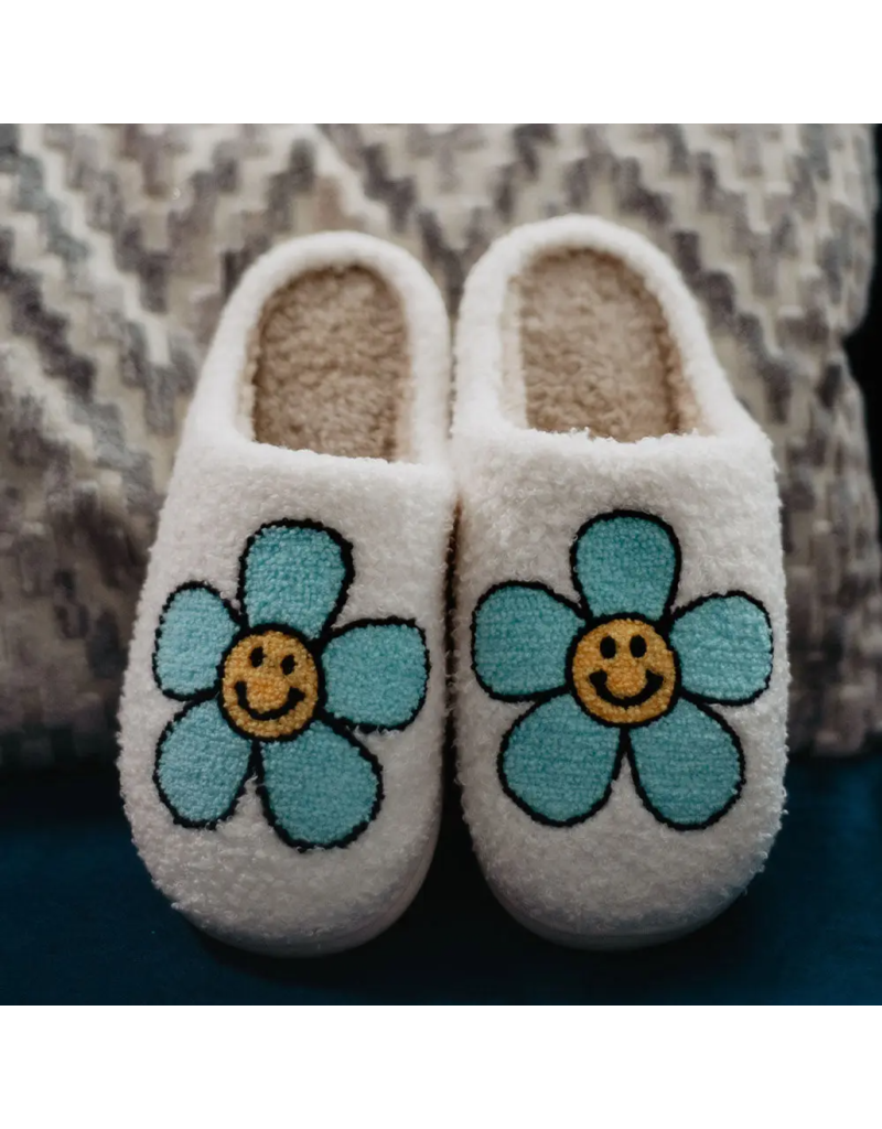 KATYDID Mint Daisy Happy Face Slippers