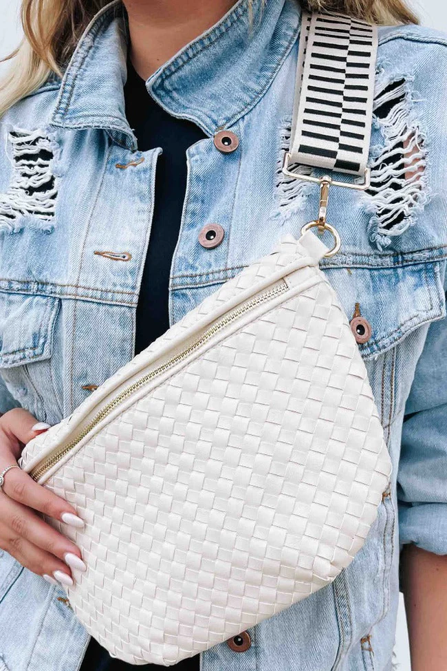 PRETTY SIMPLE Woven Westlyn Bum Bag in Cream