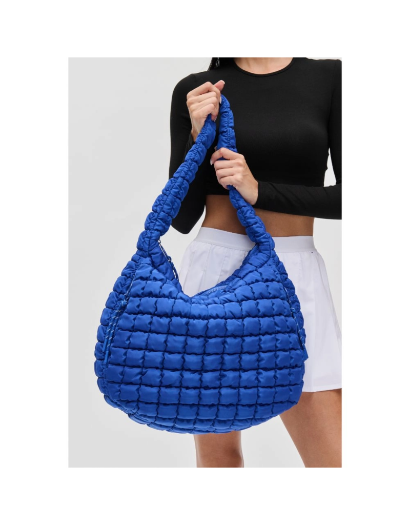 SOL & SELENE Revive Puffy Quilted Nylon Hobo in Cobalt