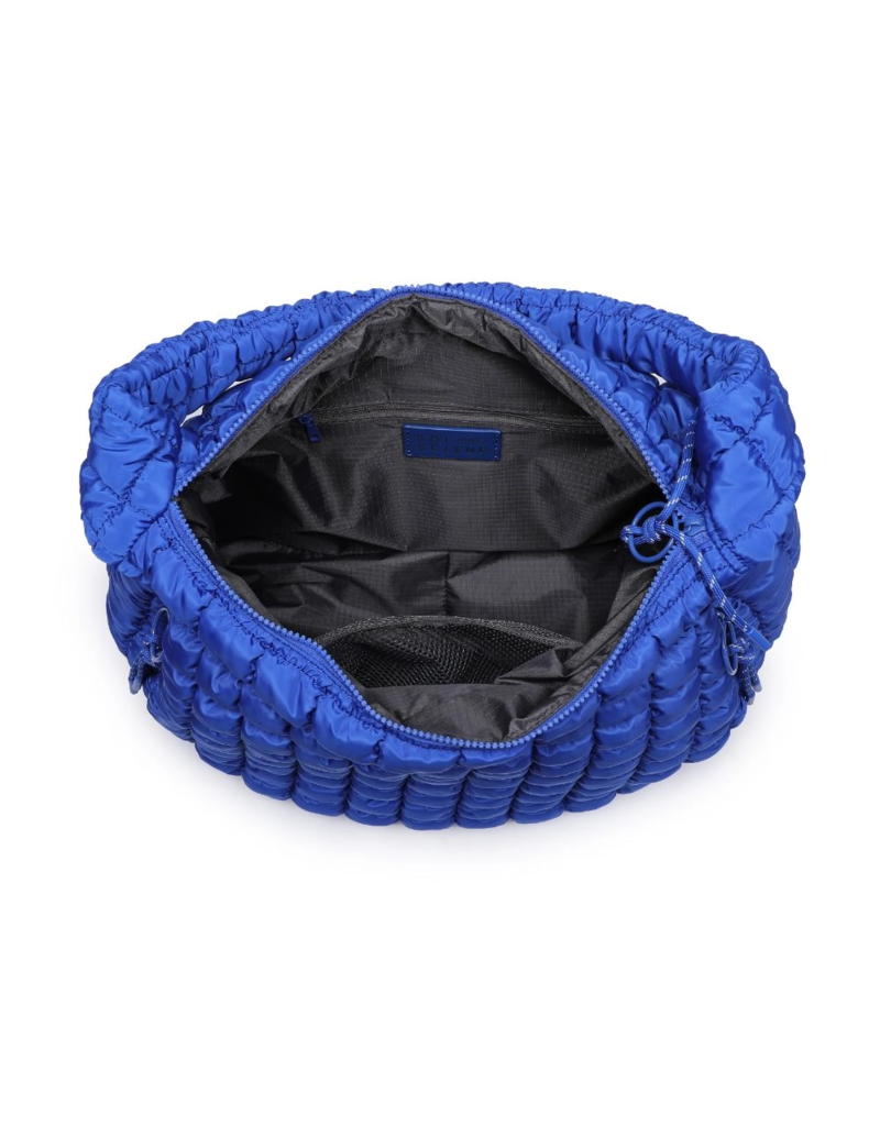 SOL & SELENE Revive Puffy Quilted Nylon Hobo in Cobalt