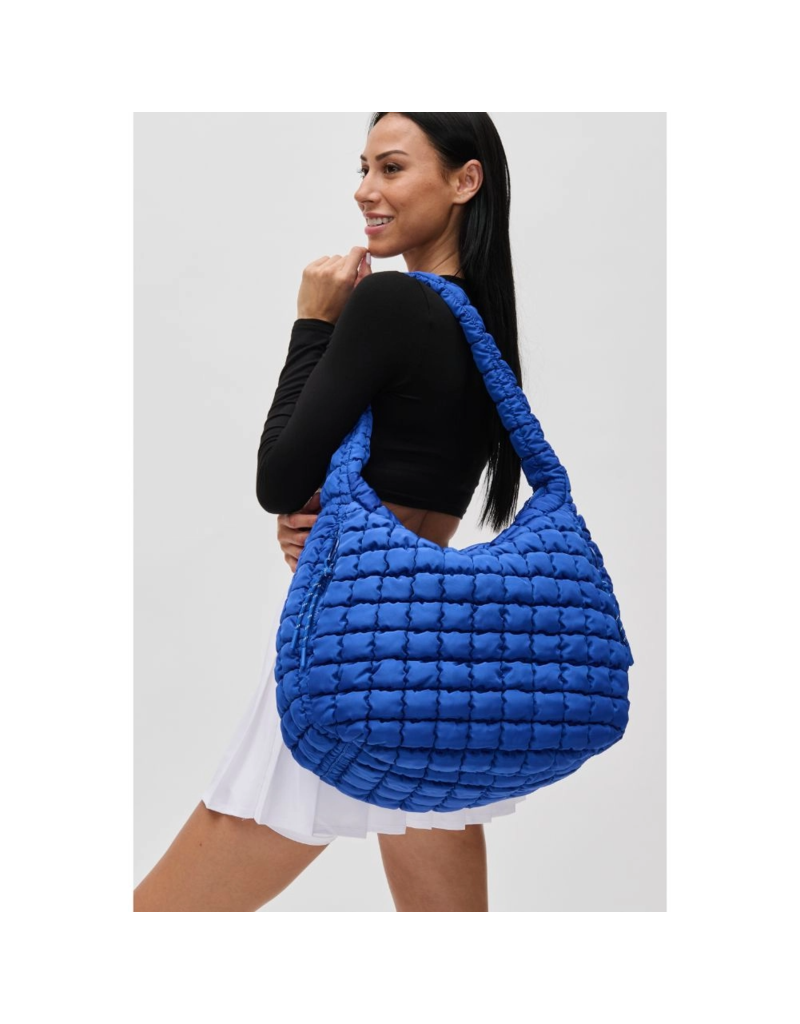 SOL & SELENE Revive Puffy Quilted Nylon Hobo in Cobalt