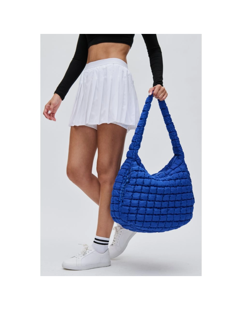 SOL & SELENE Revive Puffy Quilted Nylon Hobo in Cobalt