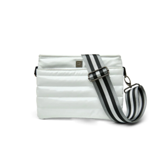 THINK ROYLN Bum Bag 2.0 in White Patent & Stripe Strap (Black Hardware)
