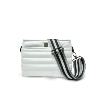 THINK ROYLN Bum Bag 2.0 in White Patent & Stripe Strap (Black Hardware)