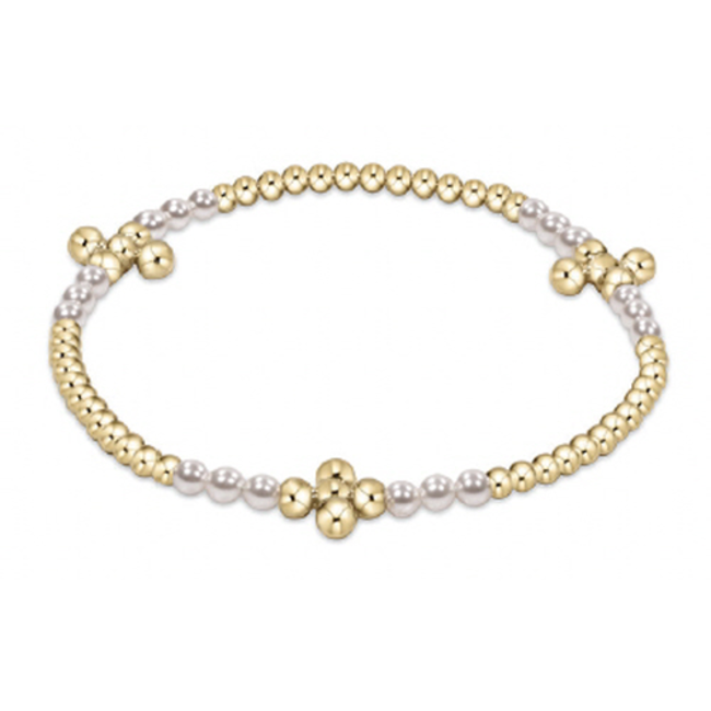 Signature Cross Bliss Pattern 2.5mm Bead Bracelet - Pearl/Gold