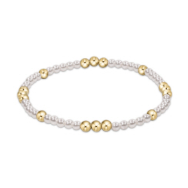 Worthy Pattern 3mm Bead Bracelet - Pearl/Gold