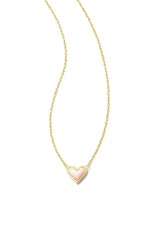 KENDRA SCOTT DESIGN Framed Ari Heart Gold Short Pendant Necklace in White Opalescent Resin